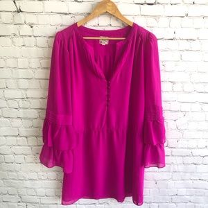 NOUCAU PINK Mini Dress with Ruffle Sleeves Size L
